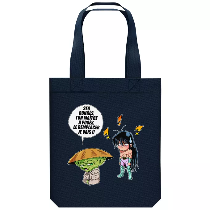 Sac Tote Bag en coton Bio Parodie Star Wars Un maître en congés... - Shiryu, Yoda dans le rôle de Dohko