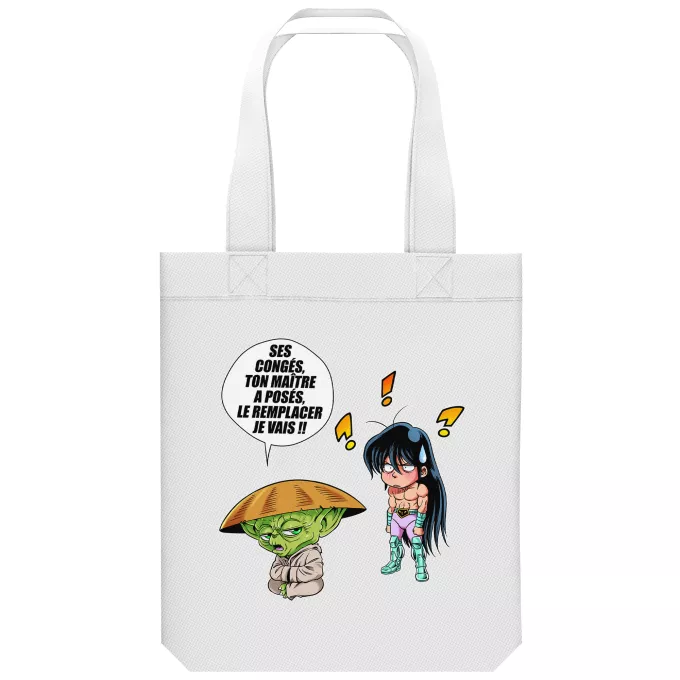 Sac Tote Bag en coton Bio Parodie Star Wars Un maître en congés... - Shiryu, Yoda dans le rôle de Dohko