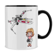 Cartoon SD Luke Skywalker Mok “Cartoon SD Luke Skywalker en X-Wing Mini Drone” – Star Wars parodie