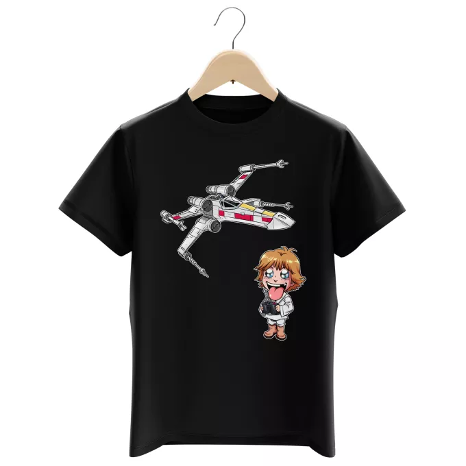 T-shirts kinderjongen Parodie Star Wars Cartoon SD Luke Skywalker en X-Wing Mini Drone