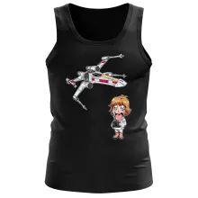 Cartoon SD Luke Skywalker Heren tanktop “Cartoon SD Luke Skywalker en X-Wing Mini Drone” – Star Wars parodie