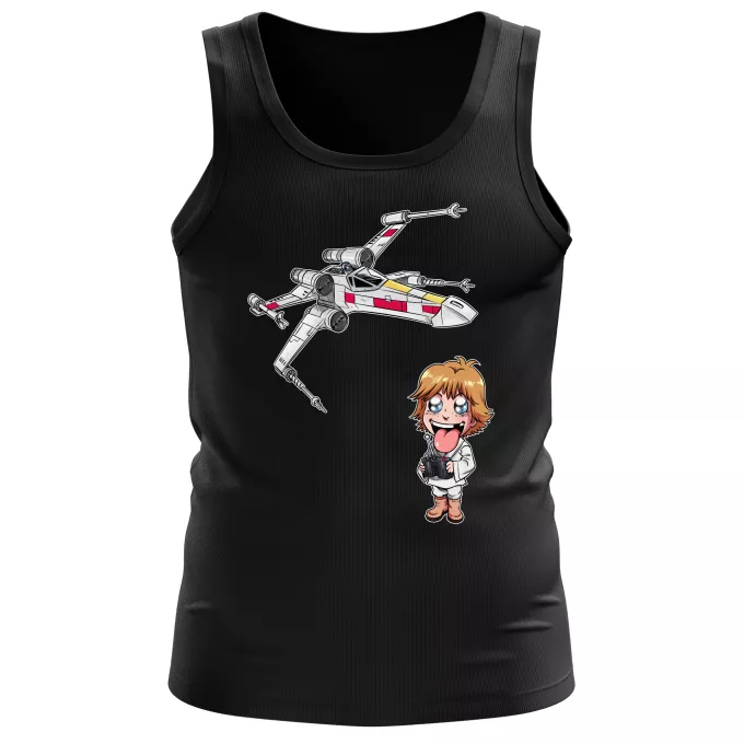 Heren tanktops Parodie Star Wars Cartoon SD Luke Skywalker en X-Wing Mini Drone