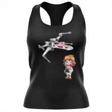 Cartoon SD Luke Skywalker Vrouwen Tank Top “Cartoon SD Luke Skywalker en X-Wing Mini Drone” – Star Wars parodie