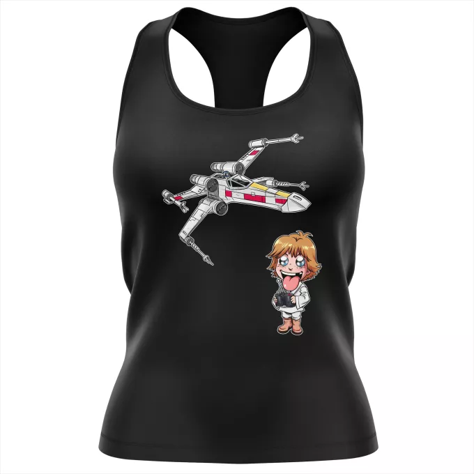 Vrouwen Tank Tops Parodie Star Wars Cartoon SD Luke Skywalker en X-Wing Mini Drone
