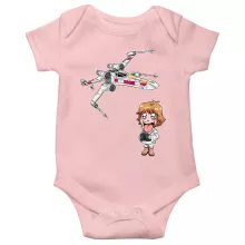 Cartoon SD Luke Skywalker Babyromper (meisje) “Cartoon SD Luke Skywalker en X-Wing Mini Drone” – Star Wars parodie