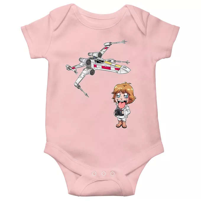 Korte mouwen Babyromper (meisje) Parodie Star Wars Cartoon SD Luke Skywalker en X-Wing Mini Drone