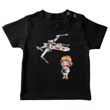 Cartoon SD Luke Skywalker Baby T-shirts “Cartoon SD Luke Skywalker en X-Wing Mini Drone” – Star Wars parodie