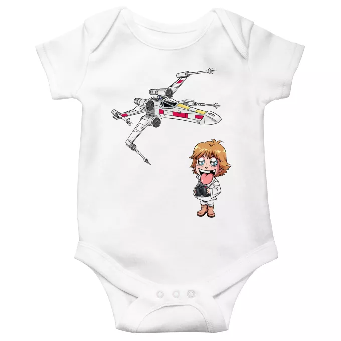 Korte mouwen Babyromper Parodie Star Wars Cartoon SD Luke Skywalker en X-Wing Mini Drone