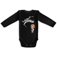Cartoon SD Luke Skywalker Lange mouwen Babyromper “Cartoon SD Luke Skywalker en X-Wing Mini Drone” – Star Wars parodie