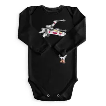 Cartoon SD Luke Skywalker Lange mouwen Babyromper “Cartoon SD Luke Skywalker en X-Wing Mini Drone” – Star Wars parodie