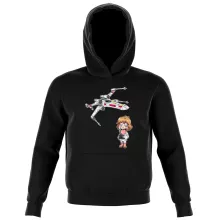 Luke Skywalker SD Karikatur Kinder Kapuzenpullover “Luke Skywalker SD Karikatur und X-Wing Mini Drone” – Parodie auf Star Wars