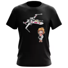 Cartoon SD Luke Skywalker T-shirt “Cartoon SD Luke Skywalker en X-Wing Mini Drone” – Star Wars parodie