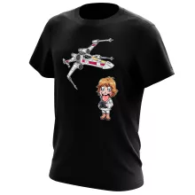 Cartoon SD Luke Skywalker T-shirt “Cartoon SD Luke Skywalker en X-Wing Mini Drone” – Star Wars parodie