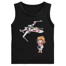 Cartoon SD Luke Skywalker Kinderjongen tanktops “Cartoon SD Luke Skywalker en X-Wing Mini Drone” – Star Wars parodie