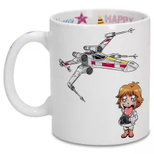 Cartoon SD Luke Skywalker Mok “Cartoon SD Luke Skywalker en X-Wing Mini Drone” – Star Wars parodie