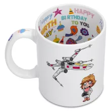 Cartoon SD Luke Skywalker Mok “Cartoon SD Luke Skywalker en X-Wing Mini Drone” – Star Wars parodie