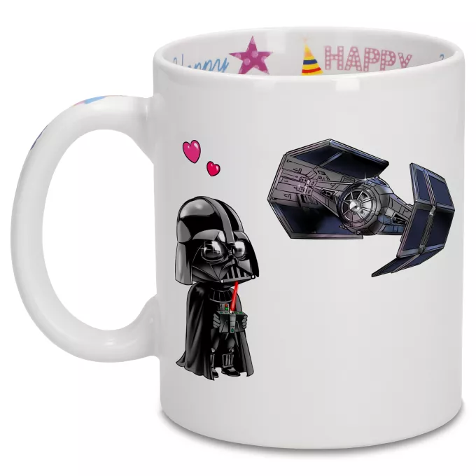Födelsedagsmuggar Parodi Stjärnornas krig Tecknad SD Darth Vader och TIE Fighter Mini Drone