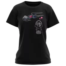 Cartoon SD Kylo Ren Damen T-shirt “Cartoon SD Kylo Ren en TIE Silence Mini Drone” – Star Wars parodie