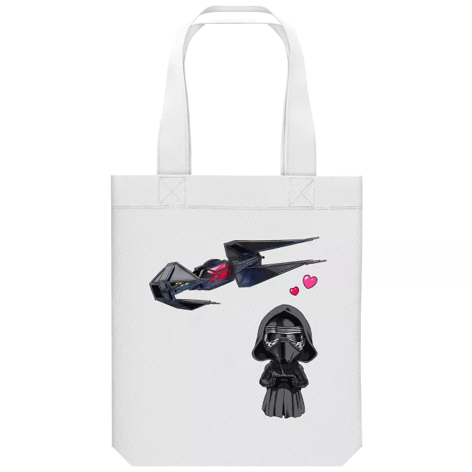 Ekologisk bomullsväska (Tote Bag) Parodi Stjärnornas krig Tecknad SD Kylo Ren och TIE Silence Mini Drone