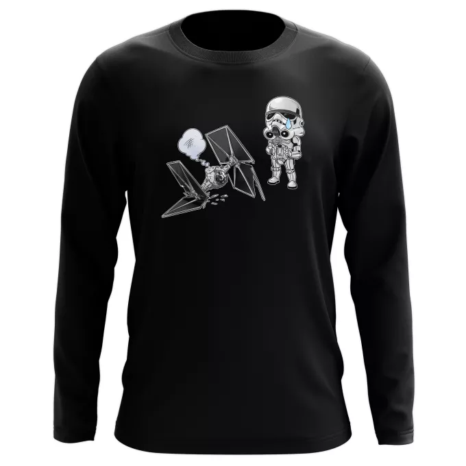 Camisetas de manga larga Parodia Star Wars Caricatura SD de Stormtrooper y su TIE Fighter Mini Drone