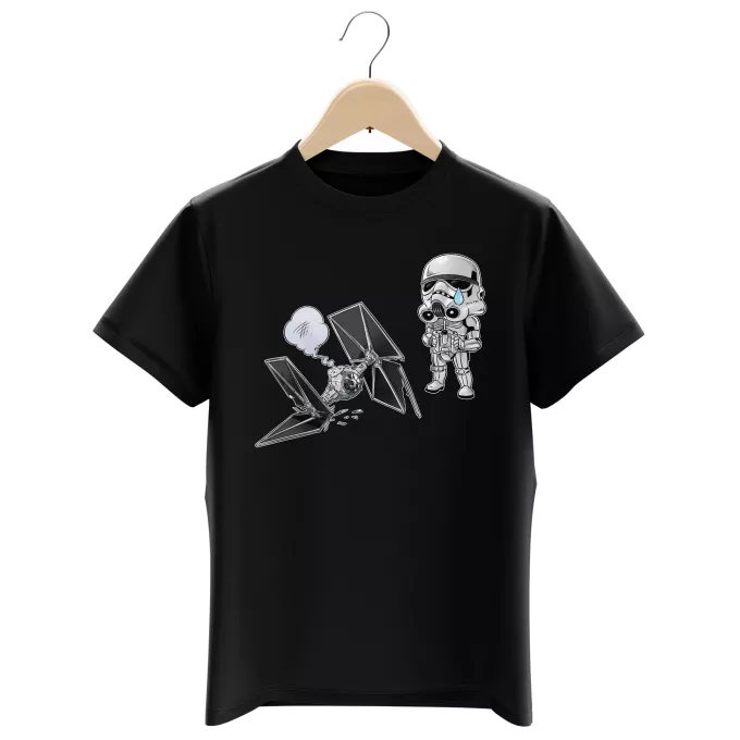 Camisetas Niños Parodia Star Wars Caricatura SD de Stormtrooper y su TIE Fighter Mini Drone