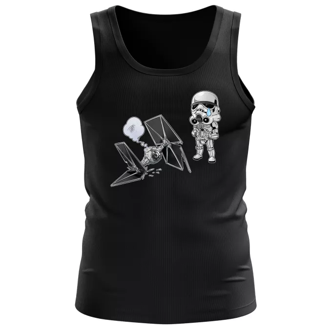 Camisetas de tirantes Hombres Parodia Star Wars Caricatura SD de Stormtrooper y su TIE Fighter Mini Drone