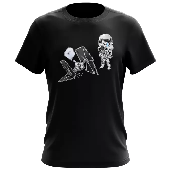 Camisetas Hombre Parodia Star Wars Caricatura SD de Stormtrooper y su TIE Fighter Mini Drone