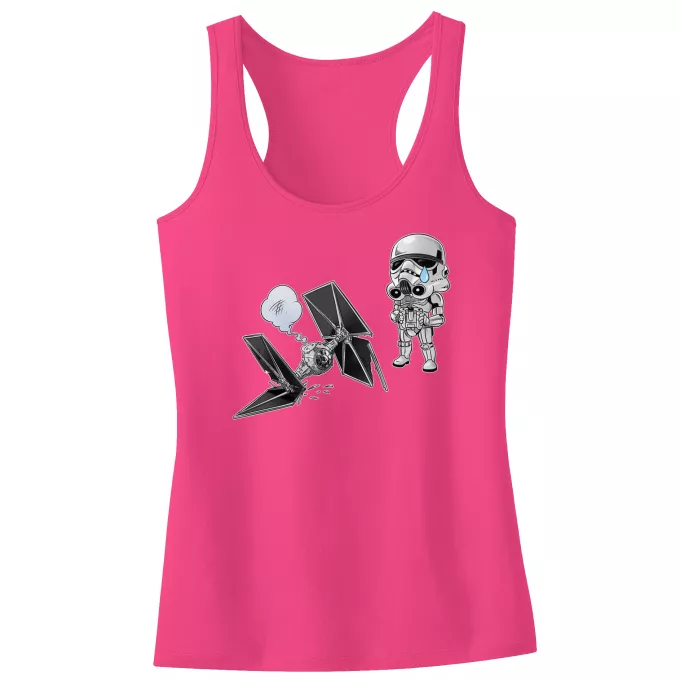 Camisetas Niñas sin mangas Parodia Star Wars Caricatura SD de Stormtrooper y su TIE Fighter Mini Drone
