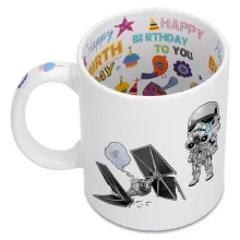 Tazza Caricatura SD “Caricatura SD di Stormtrooper e il suo TIE Fighter Mini Drone” – Parodia dei Star Wars
