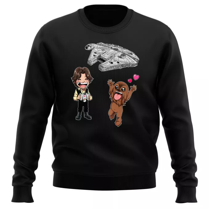Sweatshirts Parodie auf Star Wars Han Solo und Chewbacca SD Karikaturen und Das Falcon Millenium Mini Drone