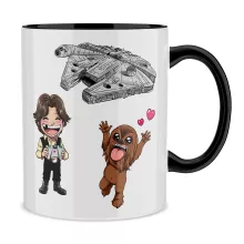 Tazza Caricature SD “Caricature SD di Han Solo e Chewbacca e il Falcon Millenium Mini Drone” – Parodia dei Star Wars