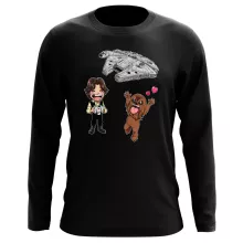 Maglietta a maniche lunge Caricature SD “Caricature SD di Han Solo e Chewbacca e il Falcon Millenium Mini Drone” – Parodia dei Star Wars
