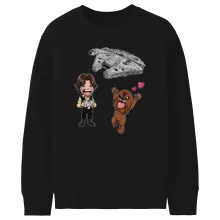 Felpa Bambino e ragazzo Caricature SD “Caricature SD di Han Solo e Chewbacca e il Falcon Millenium Mini Drone” – Parodia dei Star Wars