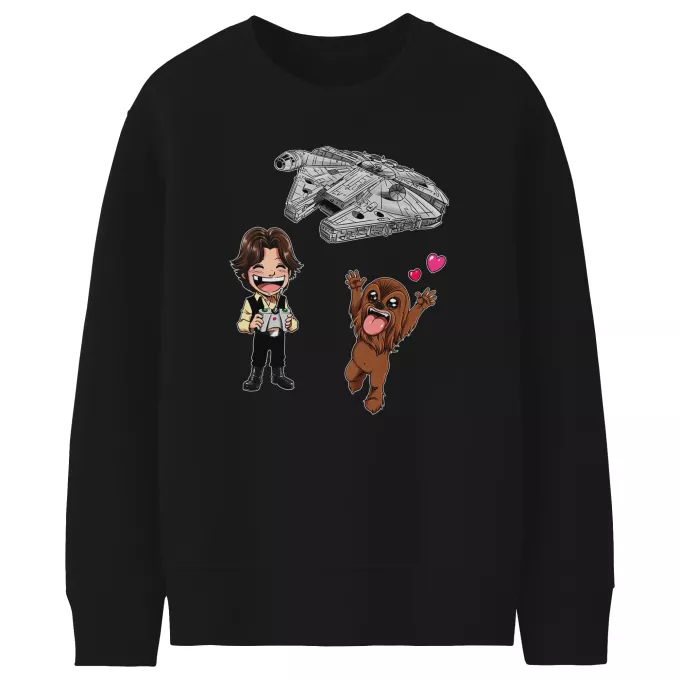 Kinder Sweatshirt Parodie auf Star Wars Han Solo und Chewbacca SD Karikaturen und Das Falcon Millenium Mini Drone