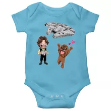 Cartoon SD Han Solo Babyromper “Cartoon SD Han Solo en Chewbacca en Millennium Falcon” – Star Wars parodie