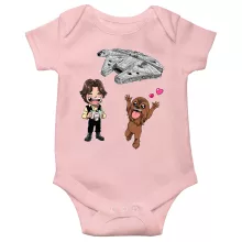 Han Solo Baby Strampler (Mädchen) “Han Solo und Chewbacca SD Karikaturen und Das Falcon Millenium Mini Drone” – Parodie auf Star Wars