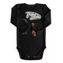 Han Solo Long sleeve Baby Bodysuit “Han Solo and Chewbacca SD Caricatures and Falcon Millenium Mini Drone” – Star Wars parody