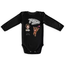 Han Solo Long sleeve Baby Bodysuit “Han Solo and Chewbacca SD Caricatures and Falcon Millenium Mini Drone” – Star Wars parody