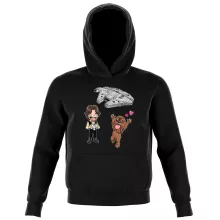 Felpa con cappuccio Bambino et ragazzo Caricature SD “Caricature SD di Han Solo e Chewbacca e il Falcon Millenium Mini Drone” – Parodia dei Star Wars