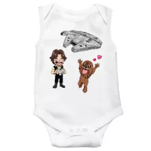 Body bebè senza maniche Caricature SD “Caricature SD di Han Solo e Chewbacca e il Falcon Millenium Mini Drone” – Parodia dei Star Wars