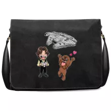 Han Solo Messenger Bag “Han Solo and Chewbacca SD Caricatures and Falcon Millenium Mini Drone” – Star Wars parody