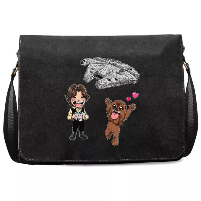 Premium Schultertaschen Parodie auf Star Wars Han Solo und Chewbacca SD Karikaturen und Das Falcon Millenium Mini Drone