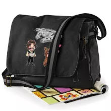 Han Solo Messenger Bag “Han Solo and Chewbacca SD Caricatures and Falcon Millenium Mini Drone” – Star Wars parody