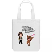 Han Solo totebag “Han Solo und Chewbacca SD Karikaturen und Das Falcon Millenium Mini Drone” – Parodie auf Star Wars