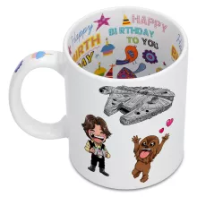 Taza Caricaturas SD “Caricaturas SD de Han Solo y Chewbacca y el Falcon Millenium Mini Drone” – Parodia de Star Wars