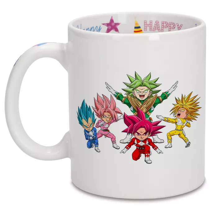Födelsedagsmuggar Parodi Dragon Ball Super Son Goku, Vegeta, Broly, Black Goku, Trunks X Power Rangers