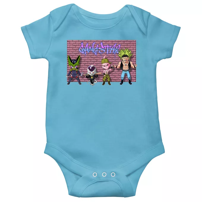 Short-sleeved baby bodysuit (boys) Parody of Dragon Ball Z - DBZ Broly, Majin Buu, Cell and Frieza