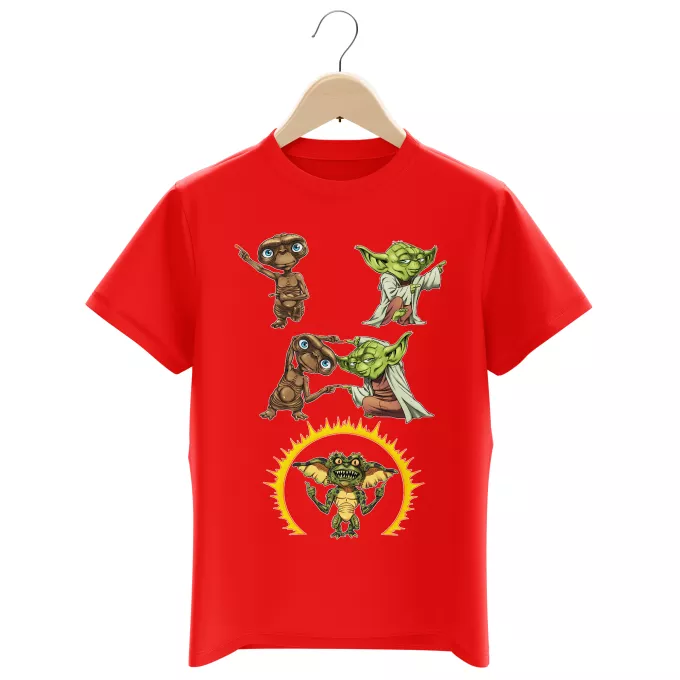 Camisetas Niños Parodia Star Wars Yoda, E.T. O Extraterrestre y Spike el Gremlin