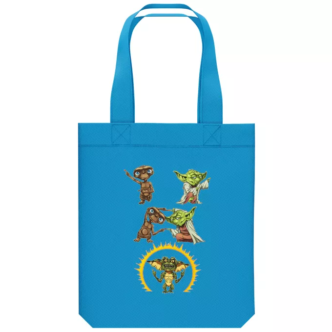 Borsa Tote Bag in cotone organico Paoridia Star Wars Yoda, E.T. e Spike il Gremlin