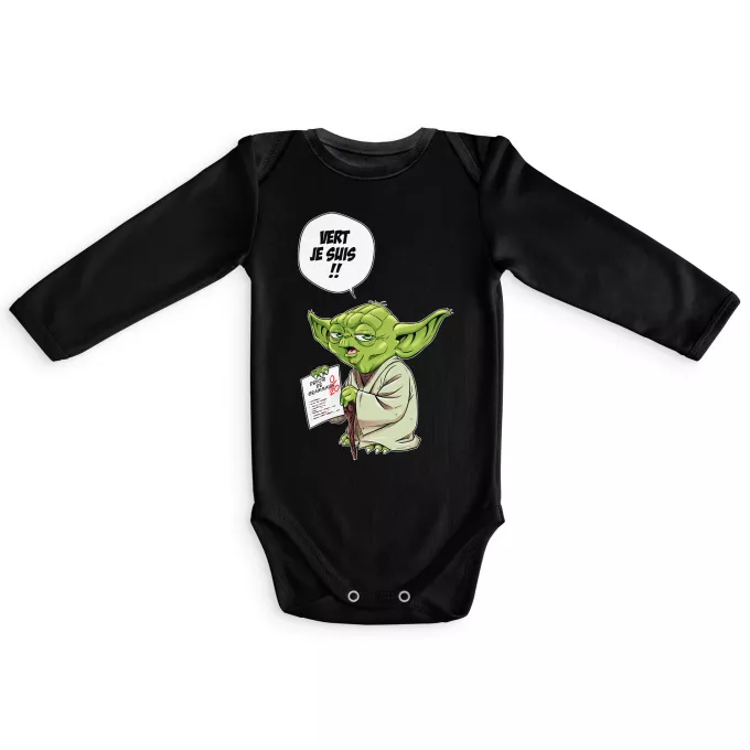 Body bébé manches longues Parodie Star Wars Vert, je suis !! - Yoda